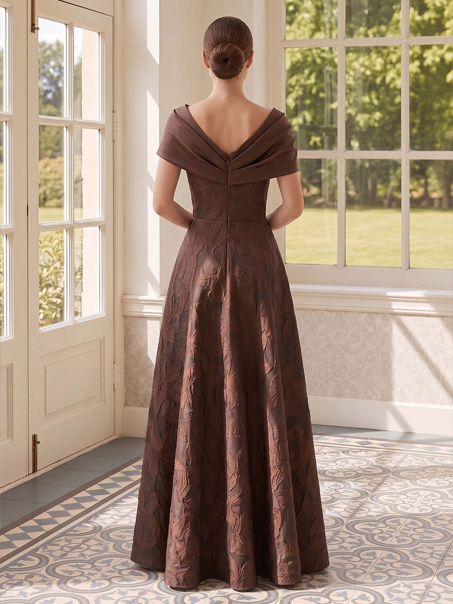 Asymmetric Neck Long Jacquard A-Line Mother of the Bride Dresses