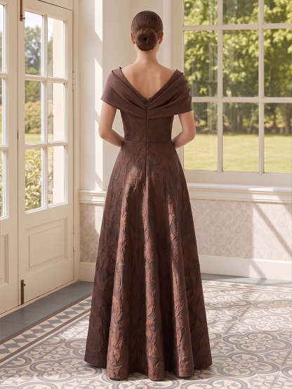 Asymmetric Neck Long Jacquard A-Line Mother of the Bride Dresses