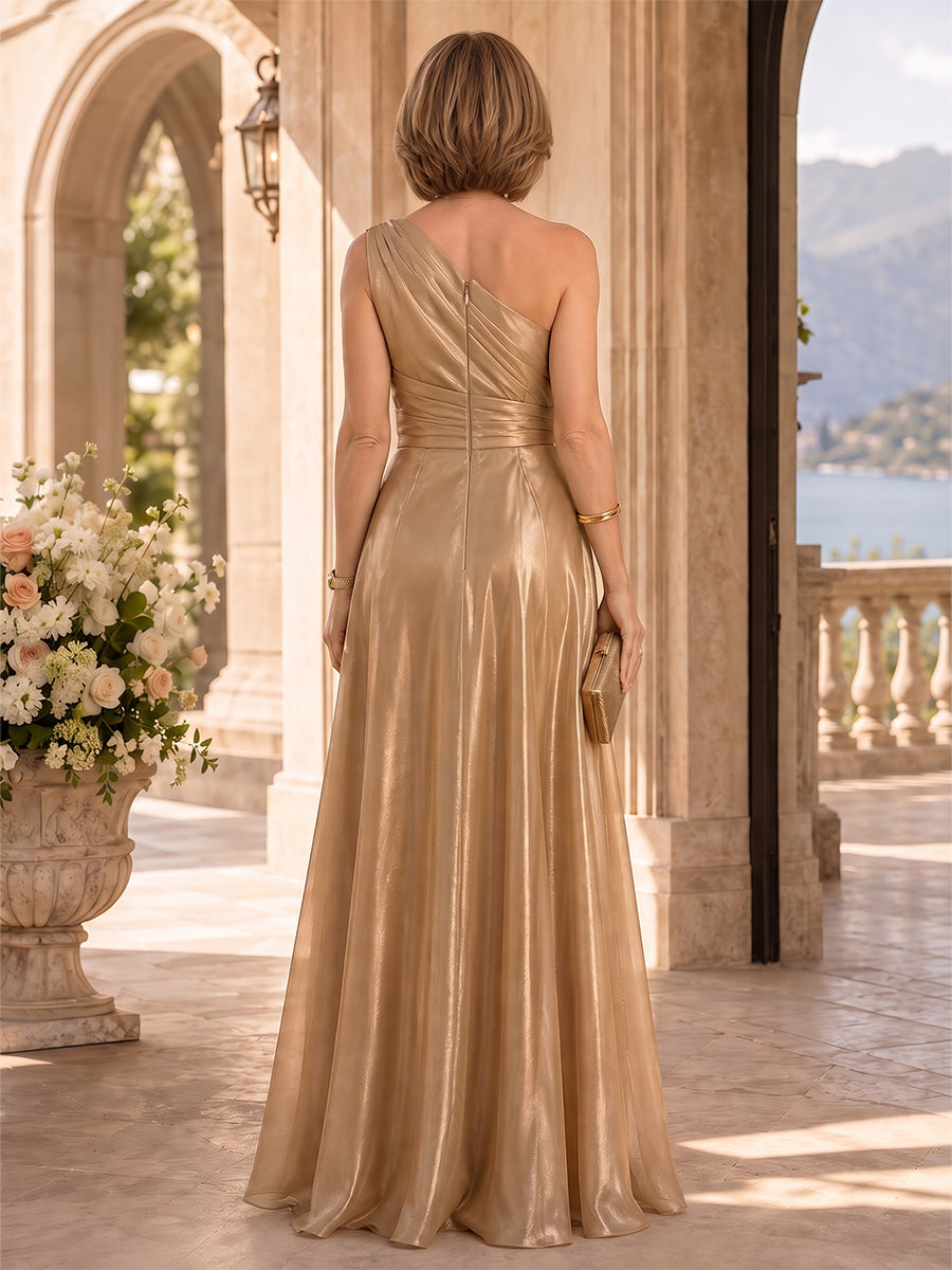 One Shoulder Ruched  Long A-Line Mother of the Bride Dress