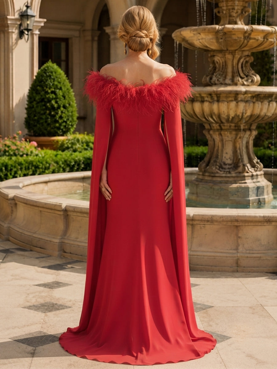 Off-the-Shoulder Chiffon Mermaid Mother of the Bride Dresses with Feathers