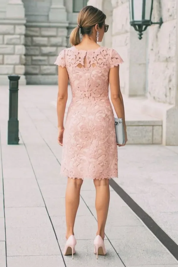 Modest Lace Short Mother of the Bride Dress Cap Sleeve Knee-length Casual Formal Dress
