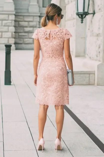 Modest Lace Short Mother of the Bride Dress Cap Sleeve Knee-length Casual Formal Dress