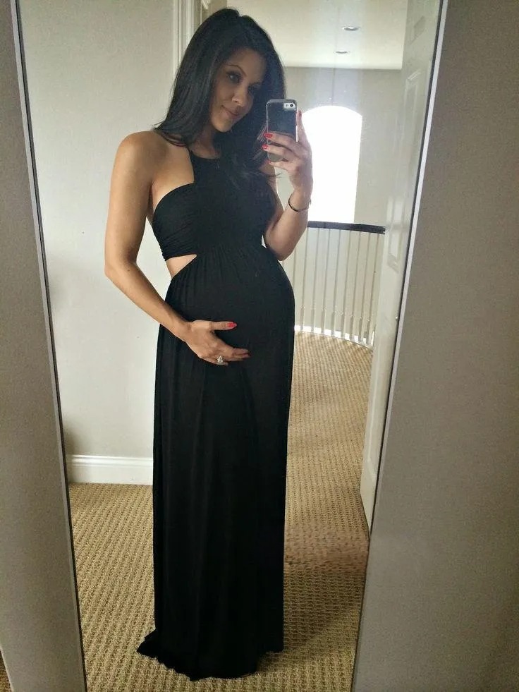 Long Black Sleeveless Elegant Halter Maternity A-line Prom Dress UK