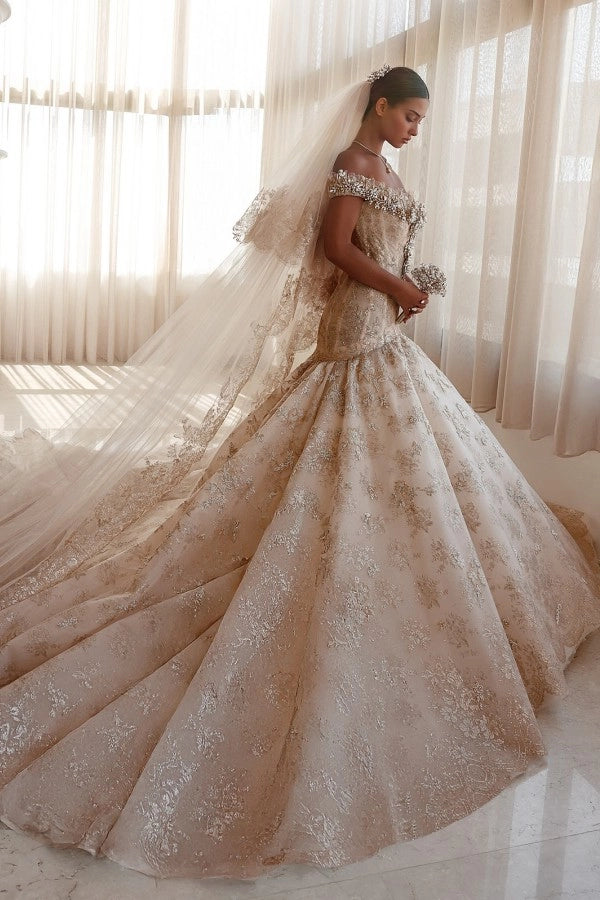 Luxury Off-the-Shoulder Mermaid Wedding Dress Lace with Crystals