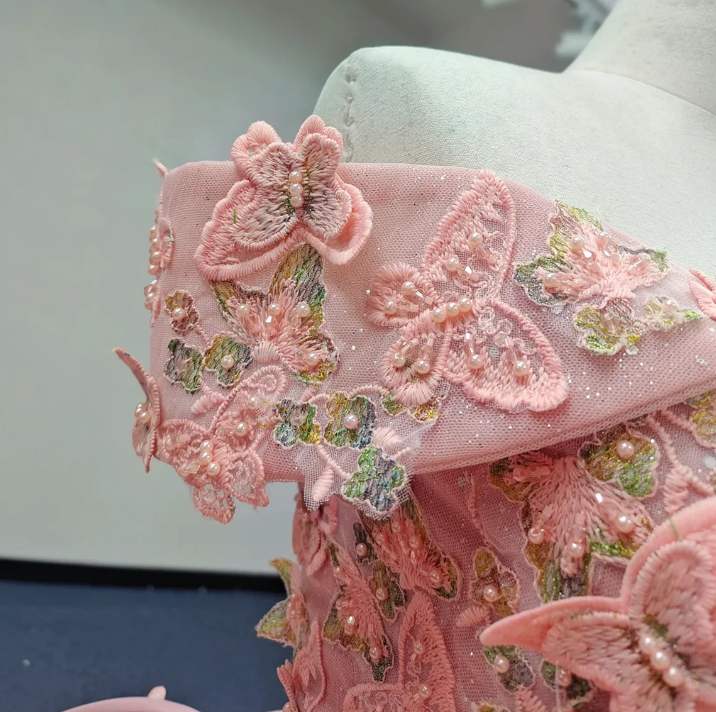 Off-the-Shoulder Pink Ball Gown with Floral Appliqued Long Quinceanera Dress