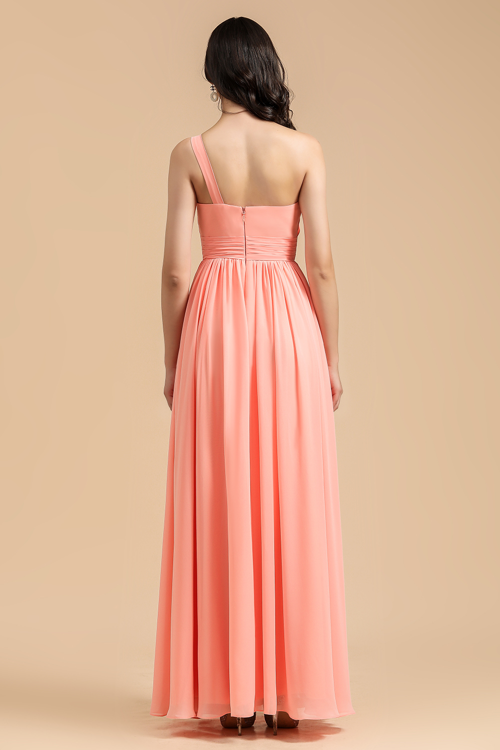 Pleated Chiffon One-Shoulder Bridesmaid Dress Sleeveless Long Wedding Party Dress-27Dress.co.uk