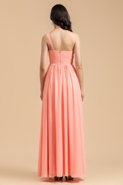 Pleated Chiffon One-Shoulder Bridesmaid Dress Sleeveless Long Wedding Party Dress-27Dress.co.uk