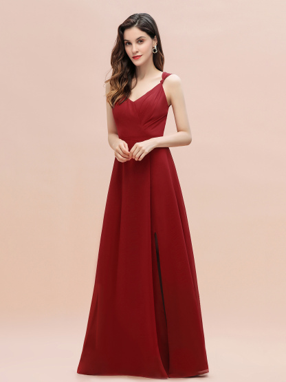 Ruched Chiffon Rust Long Bridesmaid Dresses