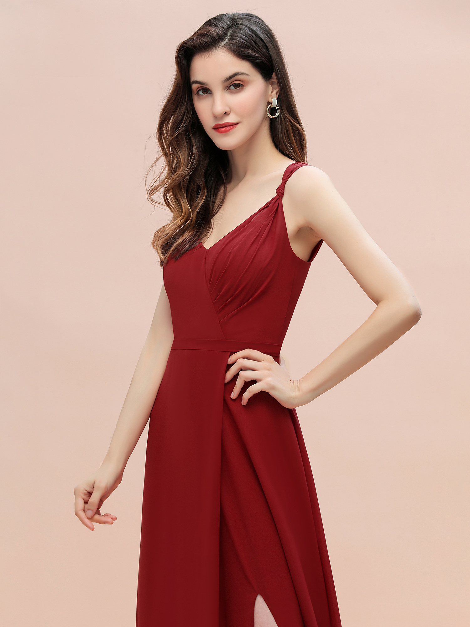 Ruched Chiffon Rust Long Bridesmaid Dresses