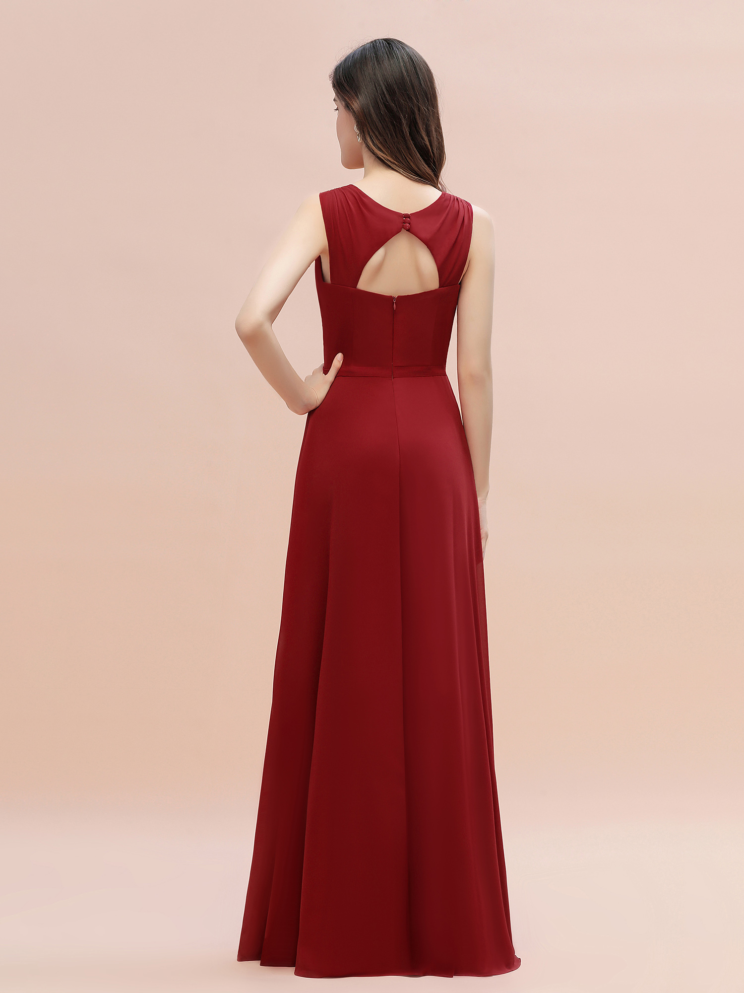 Ruched Chiffon Rust Long Bridesmaid Dresses