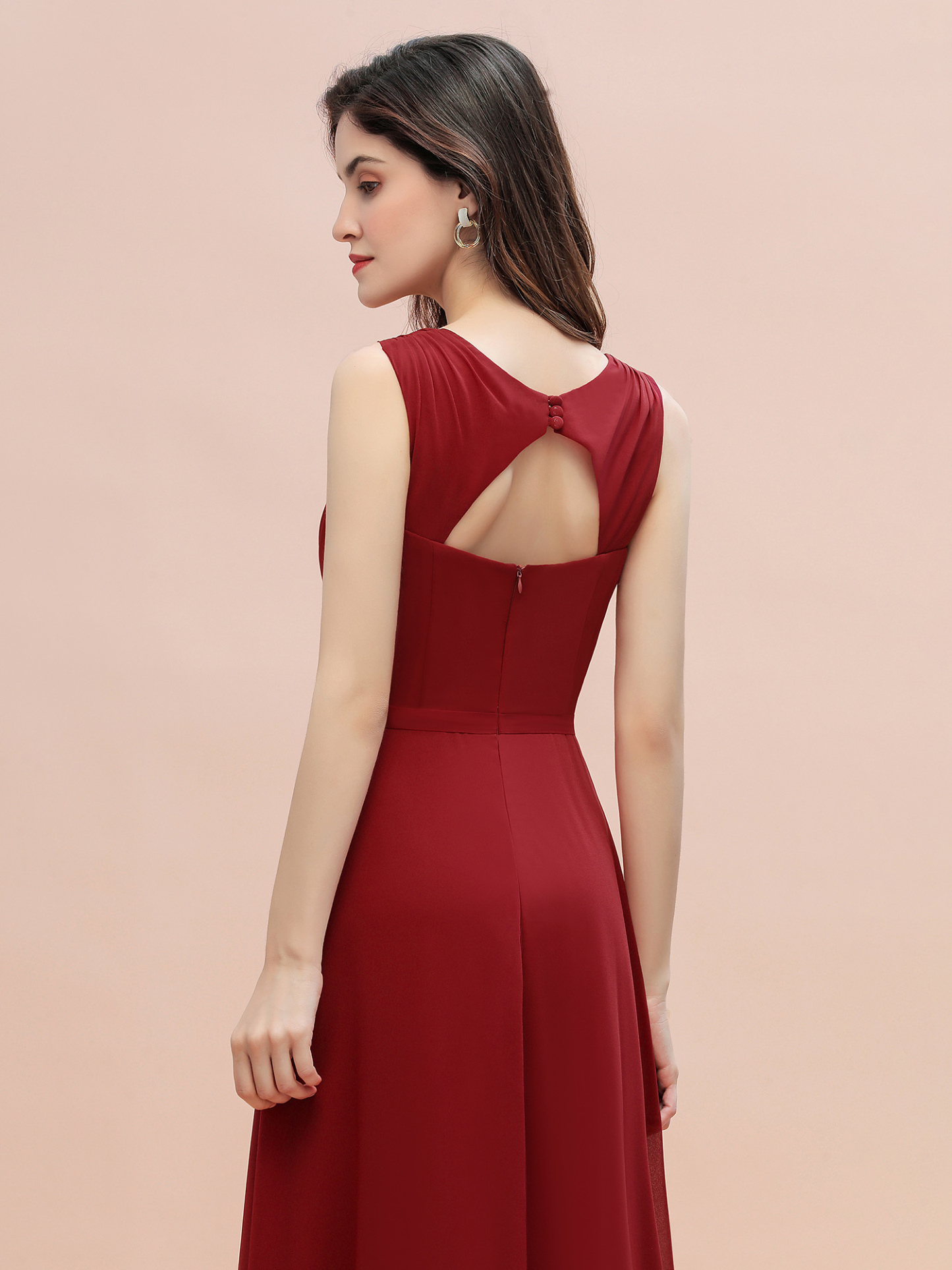 Ruched Chiffon Rust Long Bridesmaid Dresses