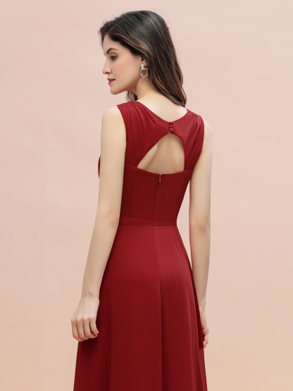 Ruched Chiffon Rust Long Bridesmaid Dresses