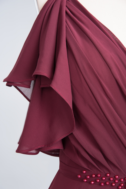 Sexy A-line Flowy Alluring V-neck Straps Sleeveless Ruffles Floor-Length Bridesmaid Dress UK with Pearls-27Dress.co.uk