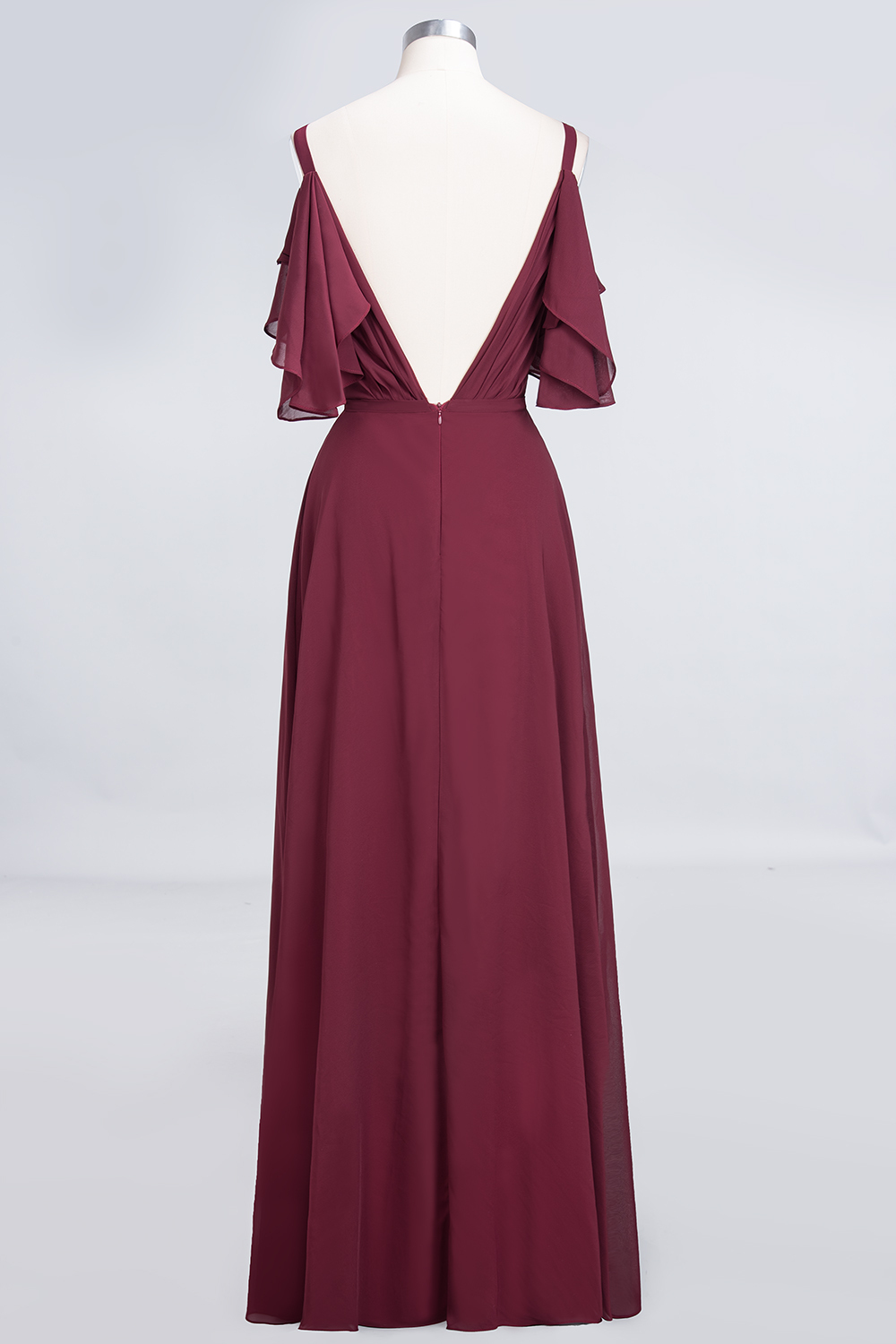 Sexy A-line Flowy Alluring V-neck Straps Sleeveless Ruffles Floor-Length Bridesmaid Dress UK with Pearls-27Dress.co.uk