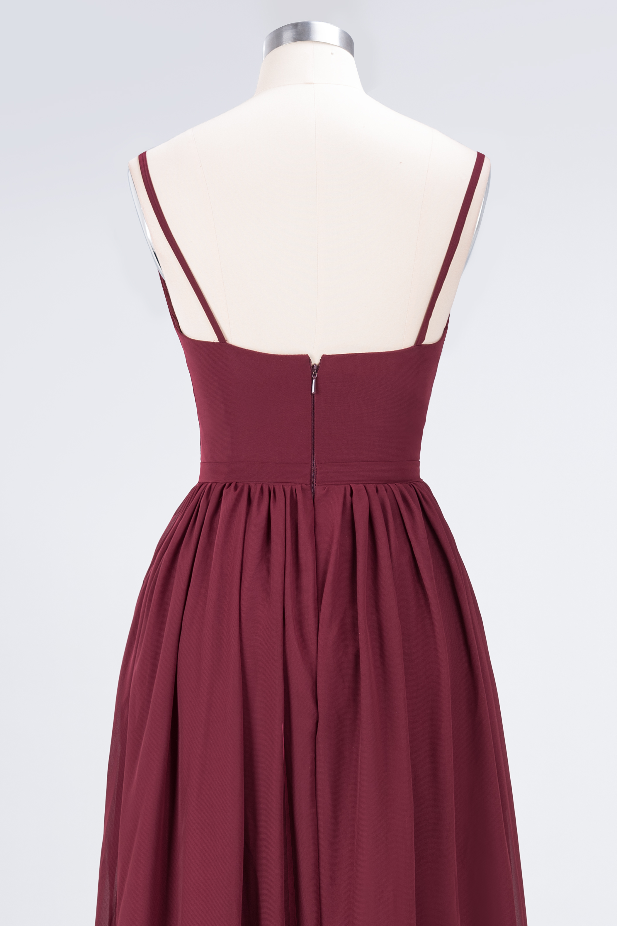 Sexy A-line Flowy Appliques Spaghetti-Straps Deep-Alluring V-neck Sleeveless Floor-Length Bridesmaid Dress UK UK with Ruffles-27Dress.co.uk