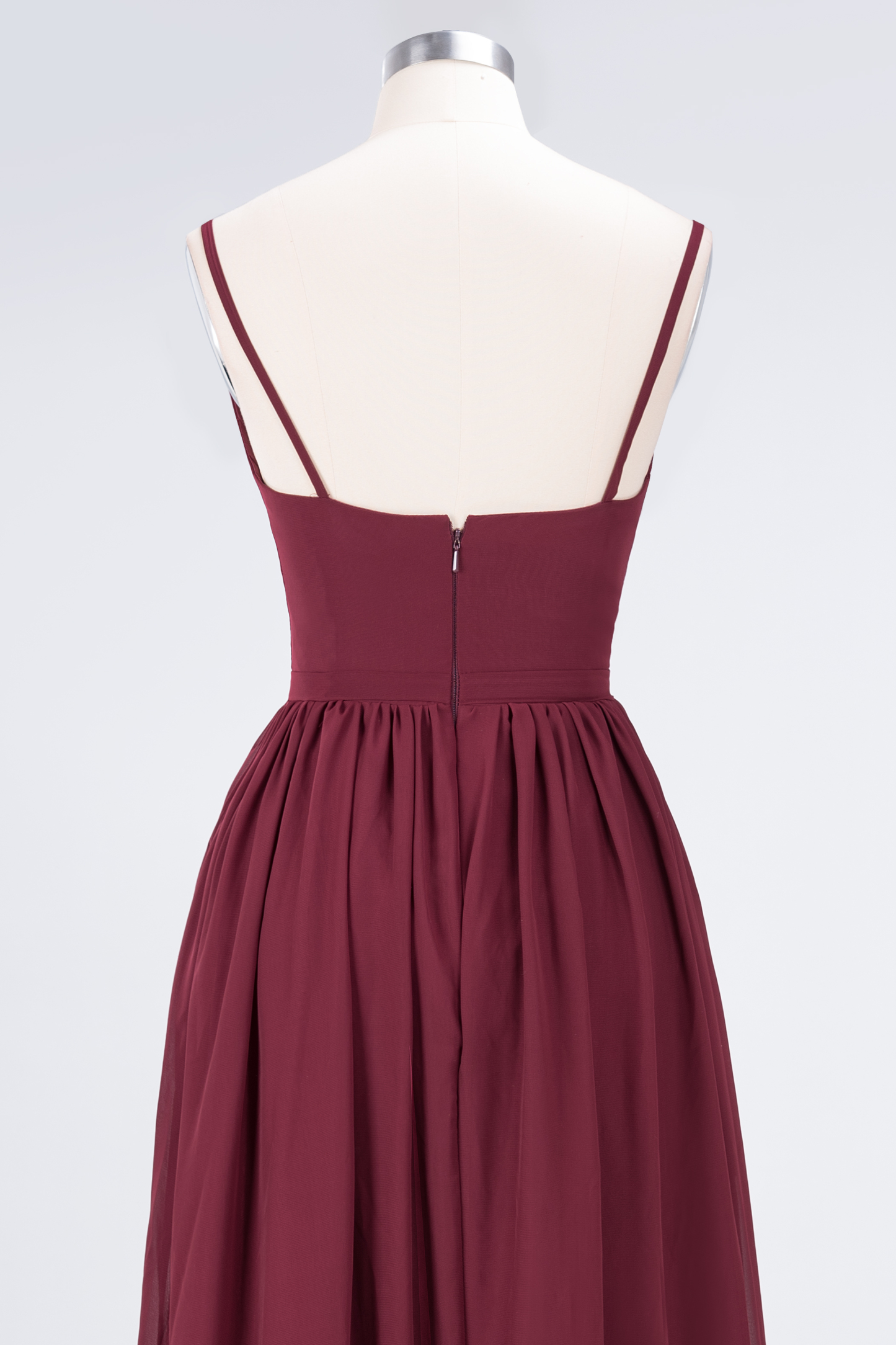 Sexy A-line Flowy Appliques Spaghetti-Straps Deep-Alluring V-neck Sleeveless Floor-Length Bridesmaid Dress UK UK with Ruffles-27Dress.co.uk