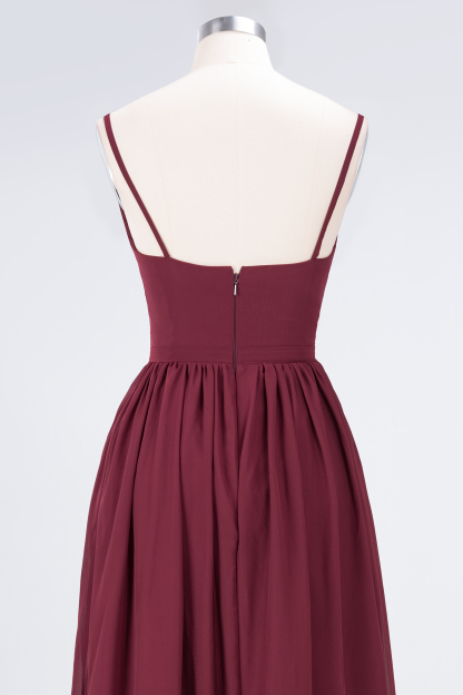 Sexy A-line Flowy Appliques Spaghetti-Straps Deep-Alluring V-neck Sleeveless Floor-Length Bridesmaid Dress UK UK with Ruffles-27Dress.co.uk