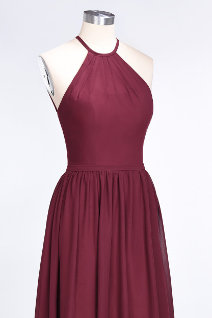 Sexy A-line Flowy Halter Sleeveless Floor-Length Bridesmaid Dress UK UK with Ruffles
