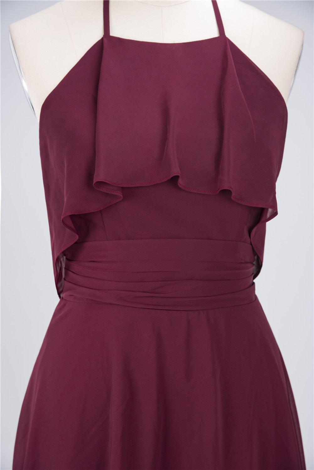 Sexy A-line Flowy Halter Sleeveless Short length Bridesmaid Dress UK with Ruffles-27Dress.co.uk