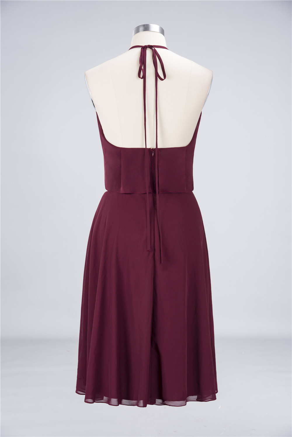 Sexy A-line Flowy Halter Sleeveless Short length Bridesmaid Dress UK with Ruffles-27Dress.co.uk