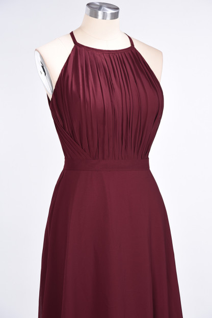 Sexy A-line Flowy Jewel Sleeveless Floor-Length Bridesmaid Dress UK UK with Ruffles-27Dress.co.uk