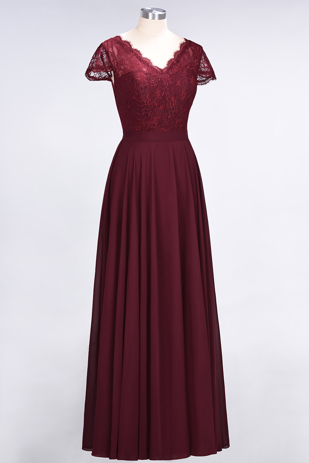 Sexy A-line Flowy Lace Alluring V-neck Cap-Sleeves Floor-Length Bridesmaid Dress UK