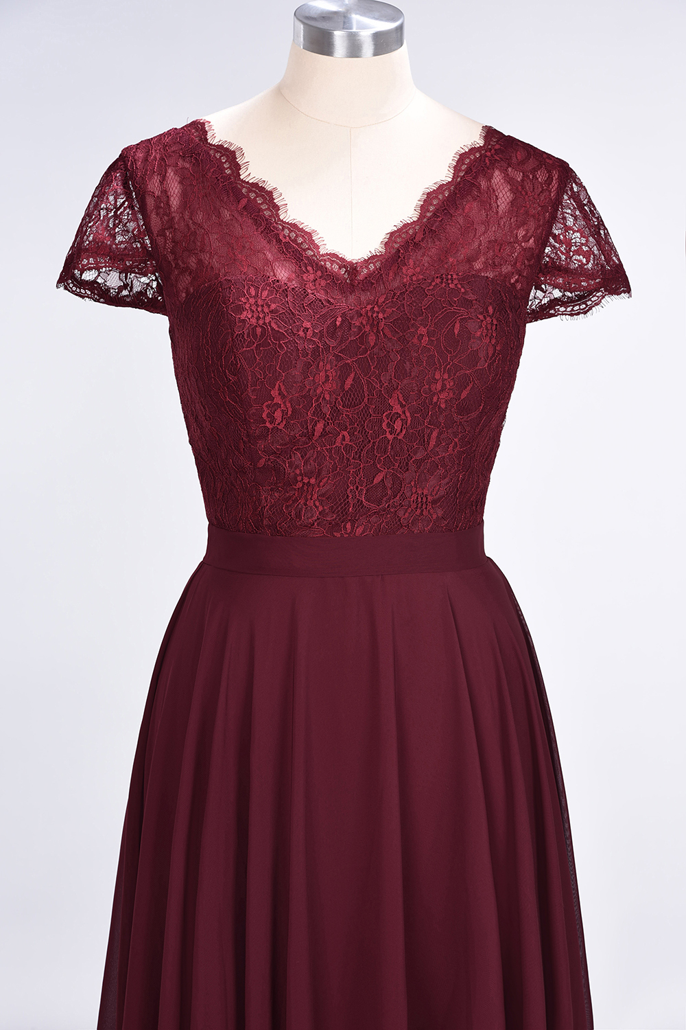 Sexy A-line Flowy Lace Alluring V-neck Cap-Sleeves Floor-Length Bridesmaid Dress UK