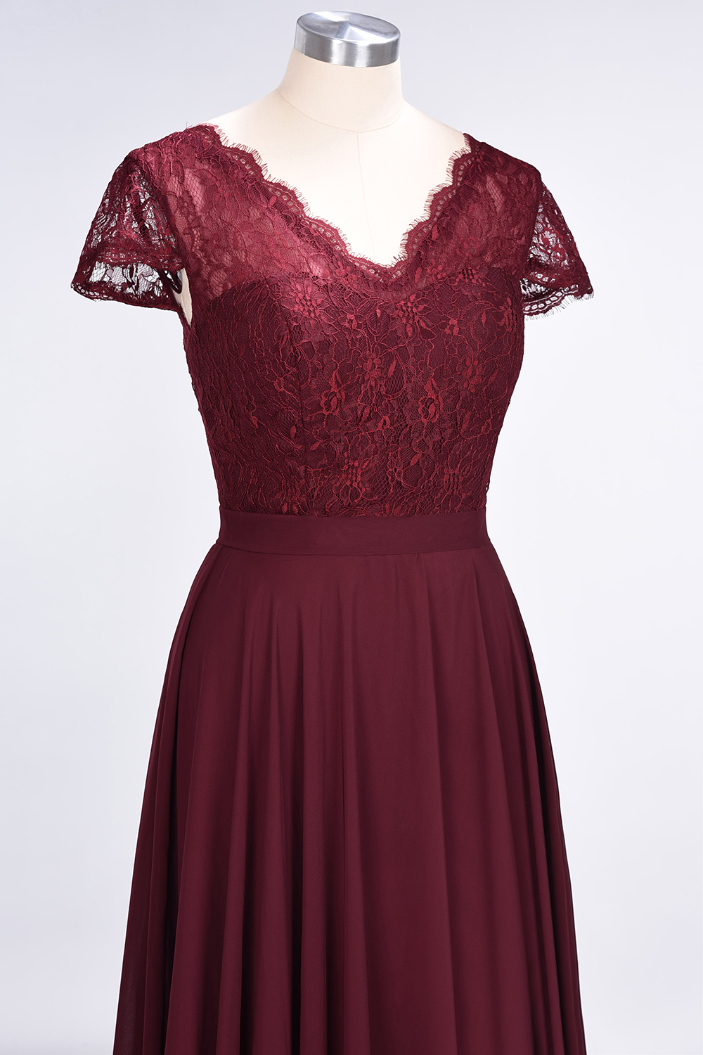 Sexy A-line Flowy Lace Alluring V-neck Cap-Sleeves Floor-Length Bridesmaid Dress UK