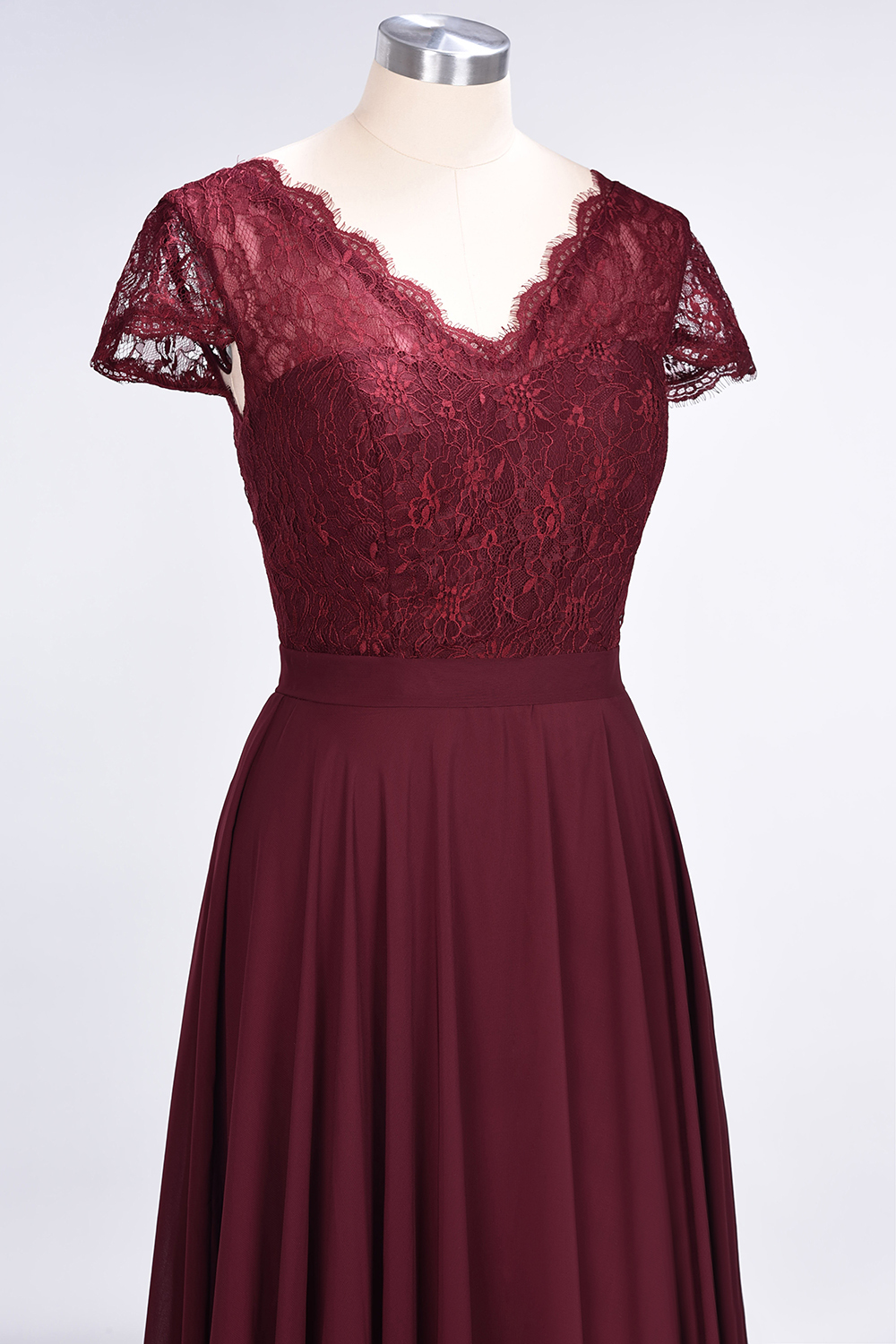 Sexy A-line Flowy Lace Alluring V-neck Cap-Sleeves Floor-Length Bridesmaid Dress UK