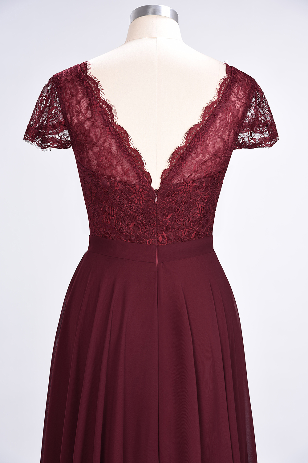 Sexy A-line Flowy Lace Alluring V-neck Cap-Sleeves Floor-Length Bridesmaid Dress UK