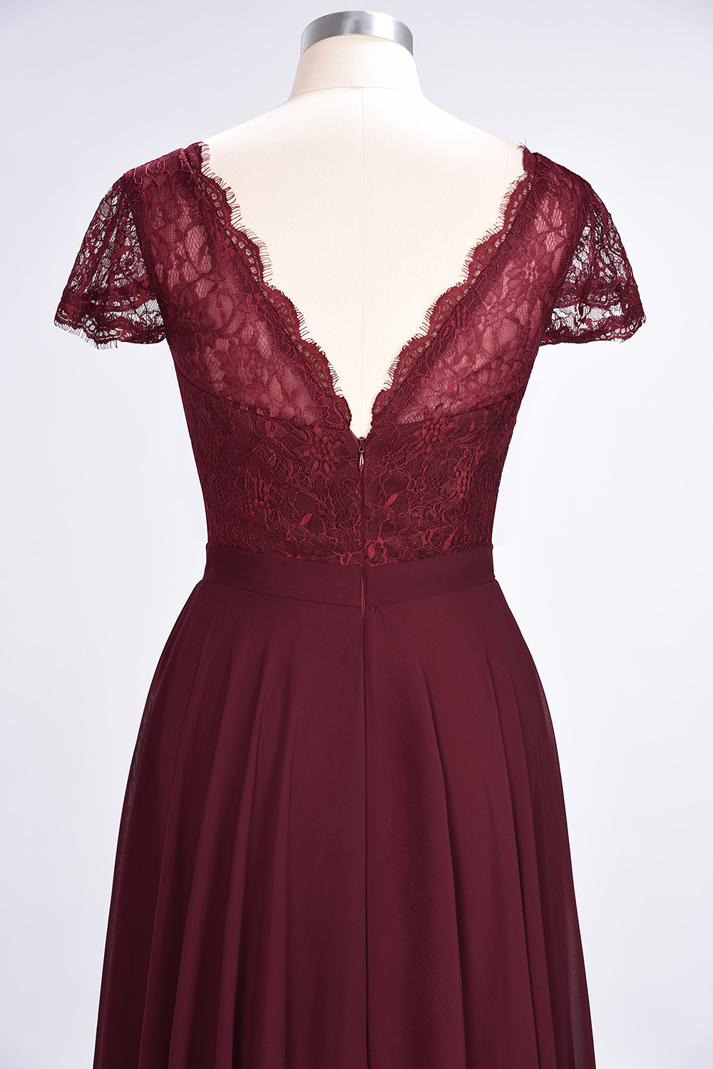 Sexy A-line Flowy Lace Alluring V-neck Cap-Sleeves Floor-Length Bridesmaid Dress UK