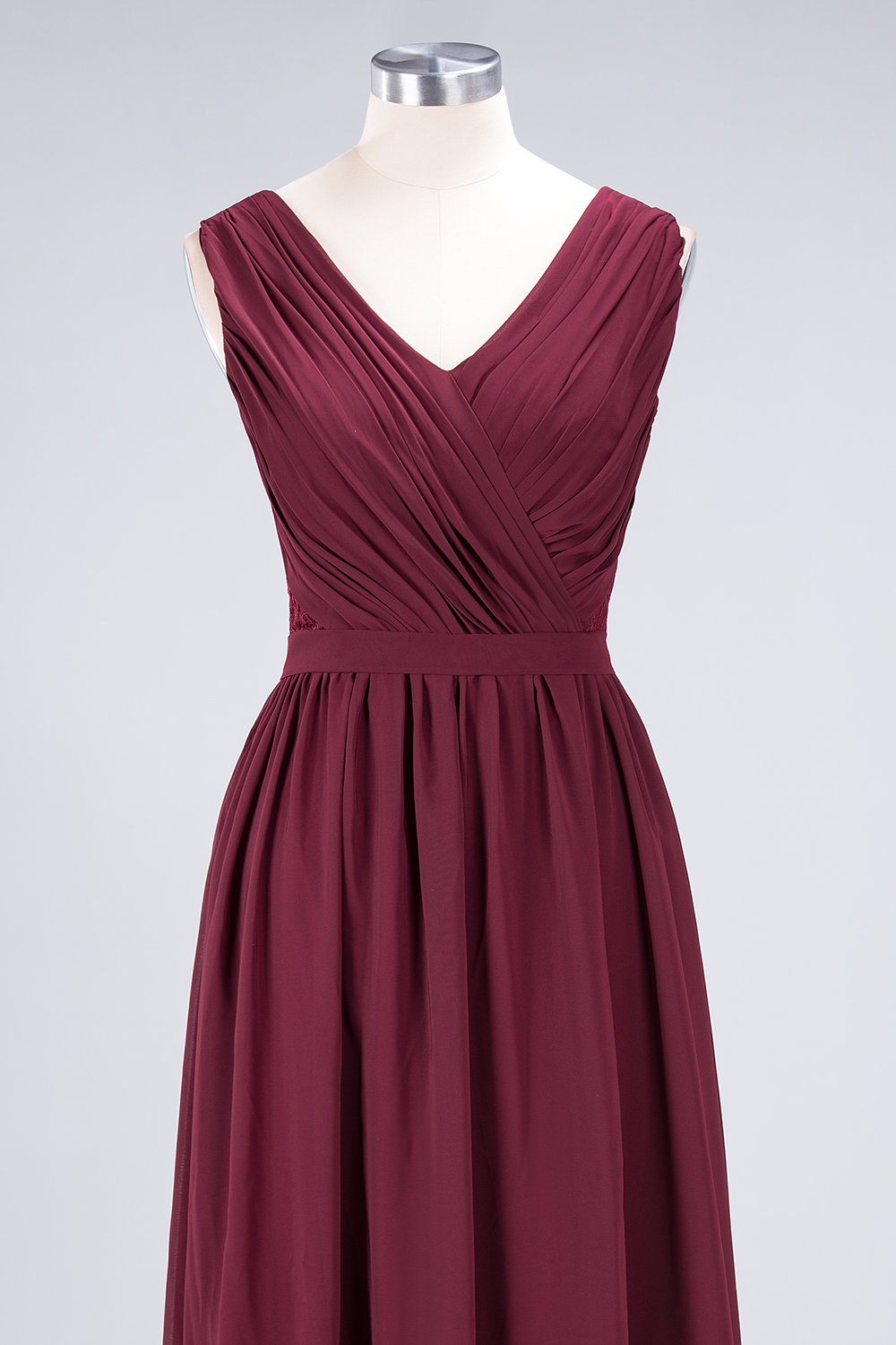 Sexy A-line Flowy Lace Alluring V-neck Sleeveless Floor-Length Bridesmaid Dress UK UK with Ruffles-27Dress.co.uk