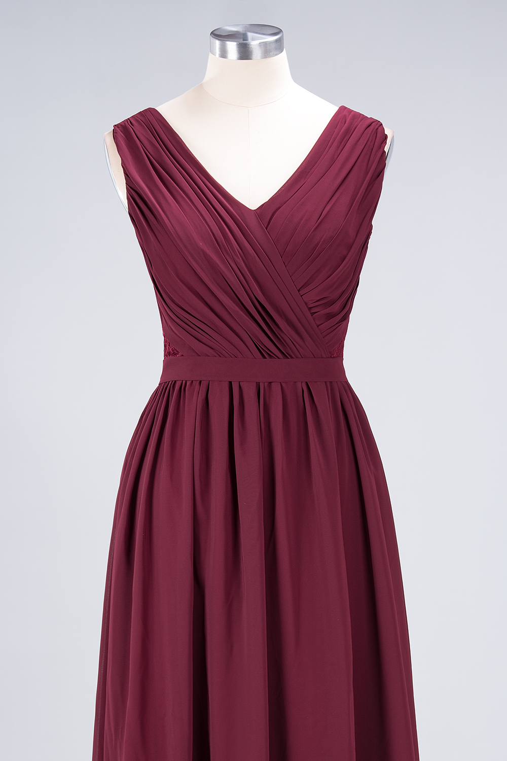 Sexy A-line Flowy Lace Alluring V-neck Sleeveless Floor-Length Bridesmaid Dress UK UK with Ruffles-27Dress.co.uk