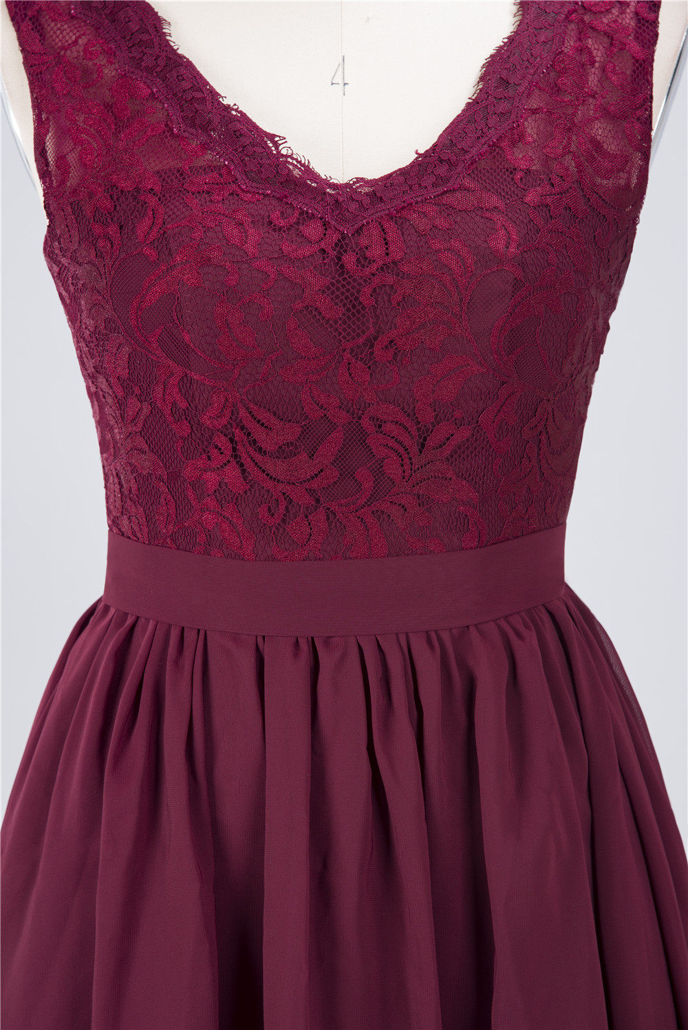 Sexy A-line Flowy Lace Alluring V-neck Sleeveless Short length Bridesmaid Dress UK UK with Ruffles-27Dress.co.uk