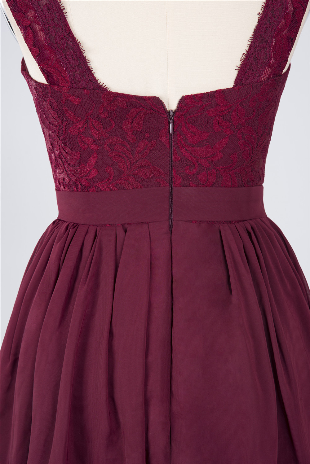 Sexy A-line Flowy Lace Alluring V-neck Sleeveless Short length Bridesmaid Dress UK UK with Ruffles-27Dress.co.uk