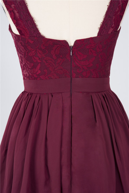 Sexy A-line Flowy Lace Alluring V-neck Sleeveless Short length Bridesmaid Dress UK UK with Ruffles-27Dress.co.uk