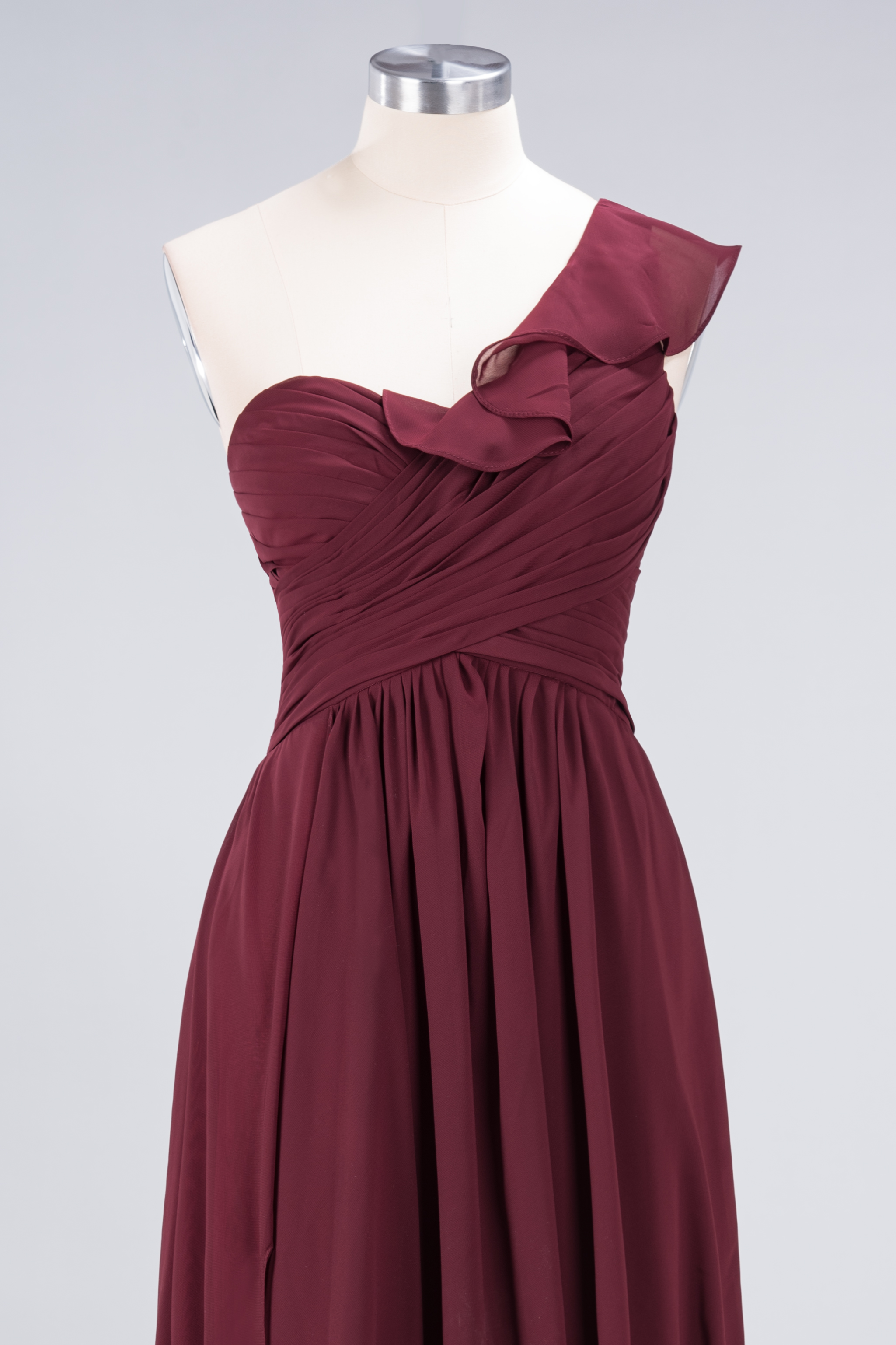 Sexy A-line Flowy One-Shoulder Sweetheart Sleeveless Floor-Length Bridesmaid Dress UK UK with Ruffles-27Dress.co.uk