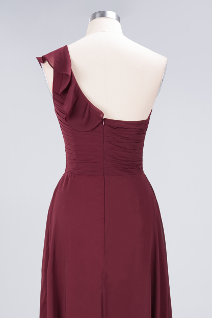 Sexy A-line Flowy One-Shoulder Sweetheart Sleeveless Floor-Length Bridesmaid Dress UK UK with Ruffles-27Dress.co.uk