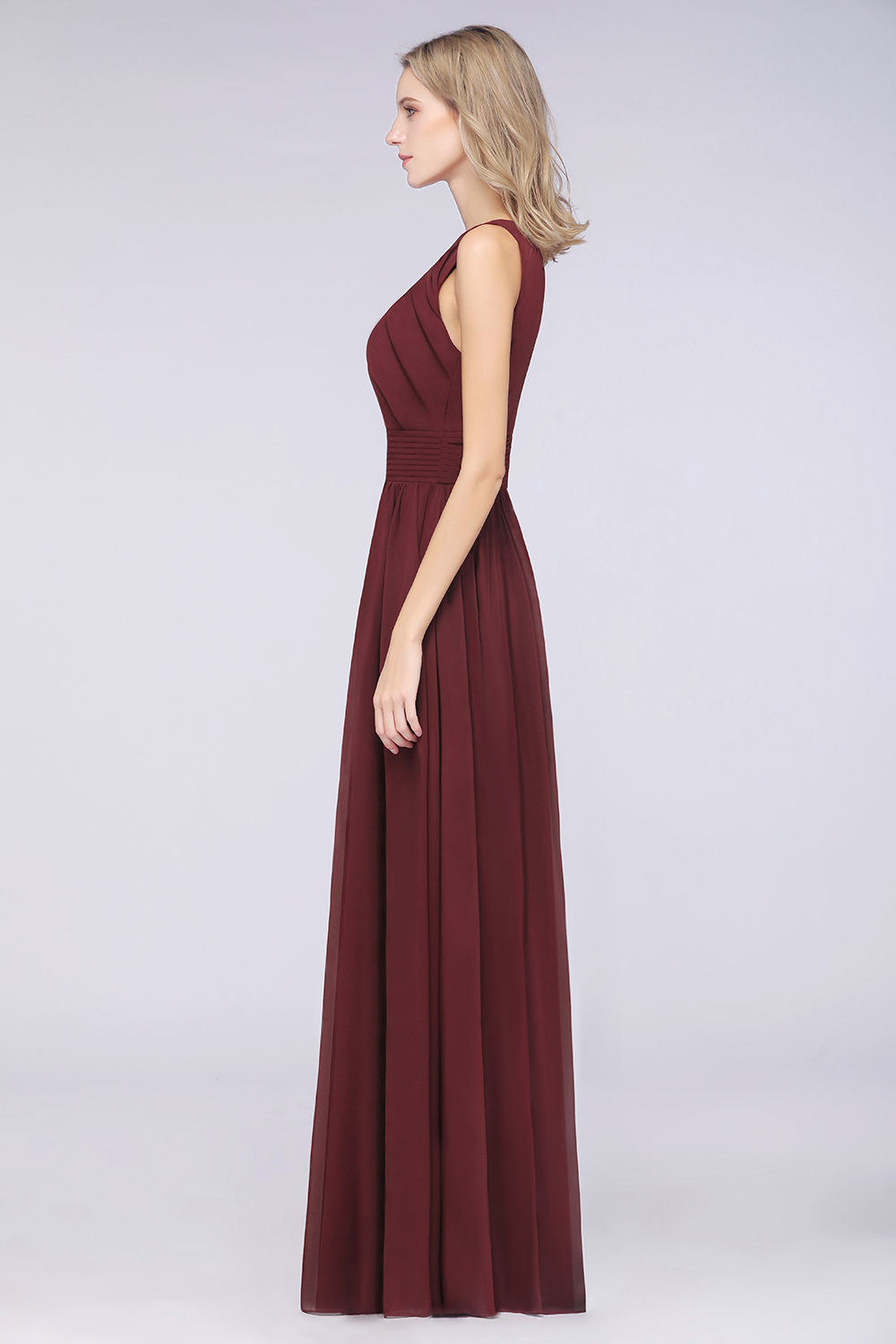 Sexy A-line Flowy Round-Neck Sleeveless Floor-Length Bridesmaid Dress UK UK with Ruffles-27Dress.co.uk