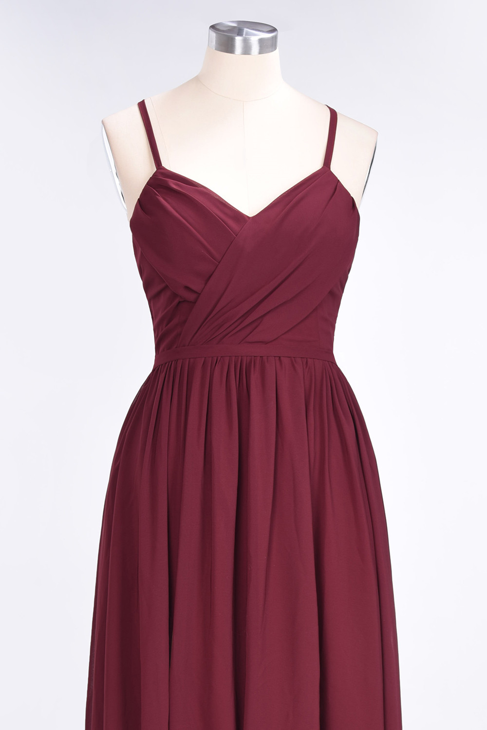 Sexy A-line Flowy Spaghetti-Straps Alluring V-neck Sleeveless Floor-Length Bridesmaid Dress UK with Ruffles-27Dress.co.uk