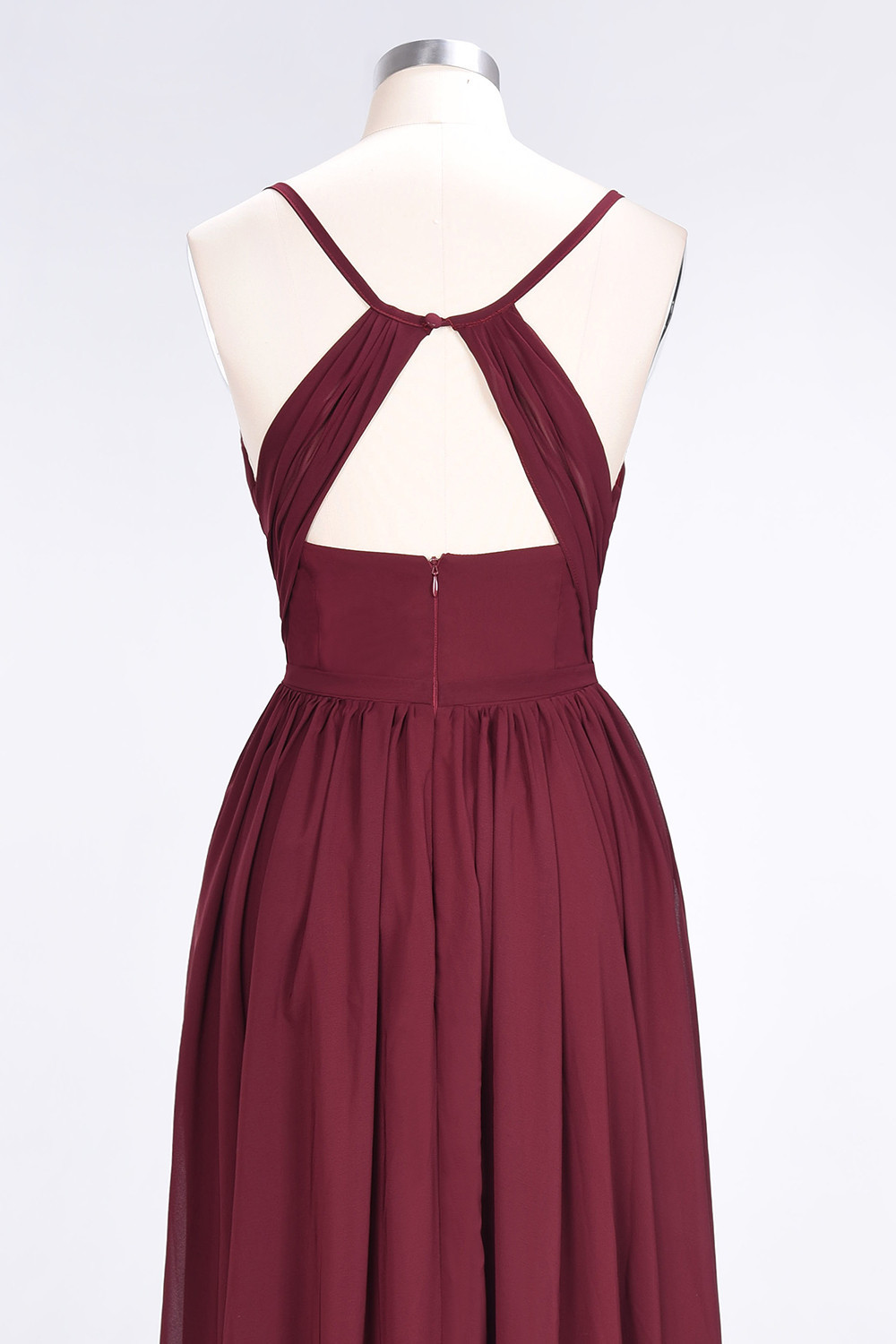Sexy A-line Flowy Spaghetti-Straps Alluring V-neck Sleeveless Floor-Length Bridesmaid Dress UK with Ruffles-27Dress.co.uk