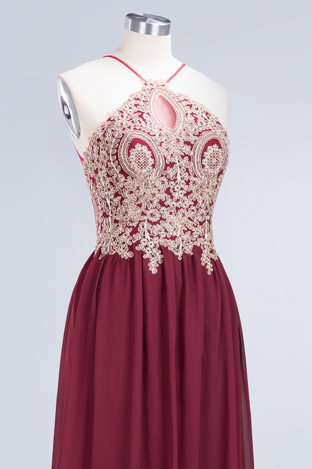 Sexy A-line Flowy Spaghetti-Straps Sleeveless Backless Floor-Length Bridesmaid Dress UK with Appliques