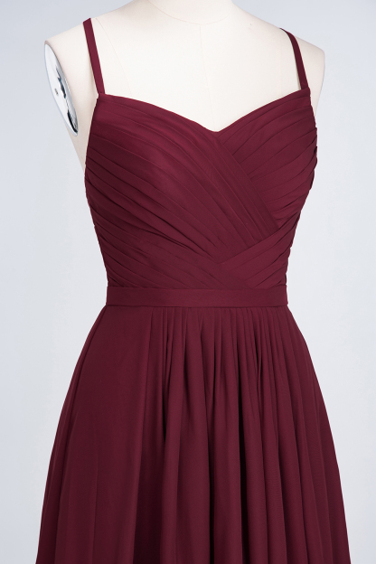 Sexy A-line Flowy Spaghetti-Straps Sweetheart Sleeveless Floor-Length Bridesmaid Dress UK UK with Ruffles