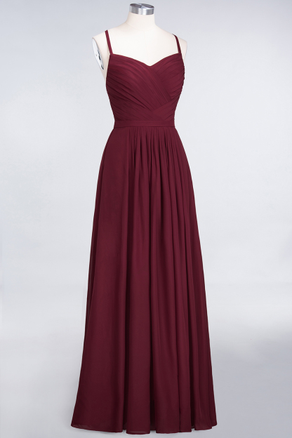 Sexy A-line Flowy Spaghetti-Straps Sweetheart Sleeveless Floor-Length Bridesmaid Dress UK UK with Ruffles