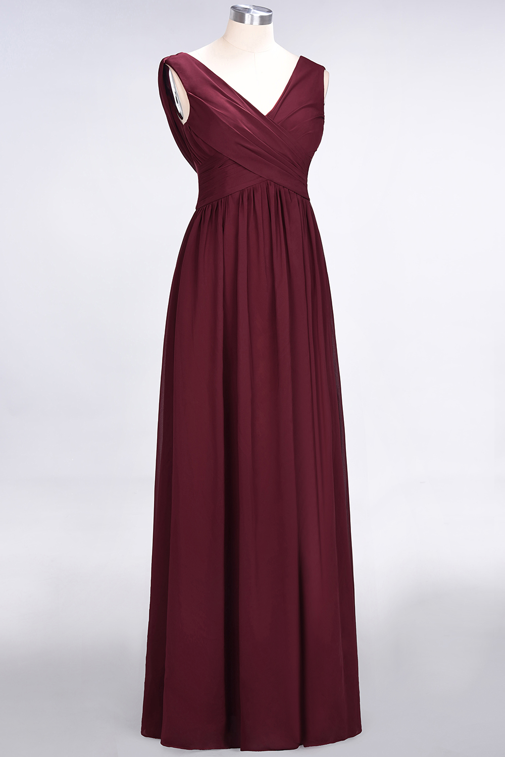 Sexy A-line Flowy Straps Alluring V-neck Sleeveless Floor-Length Bridesmaid Dress UK with Ruffles-27Dress.co.uk
