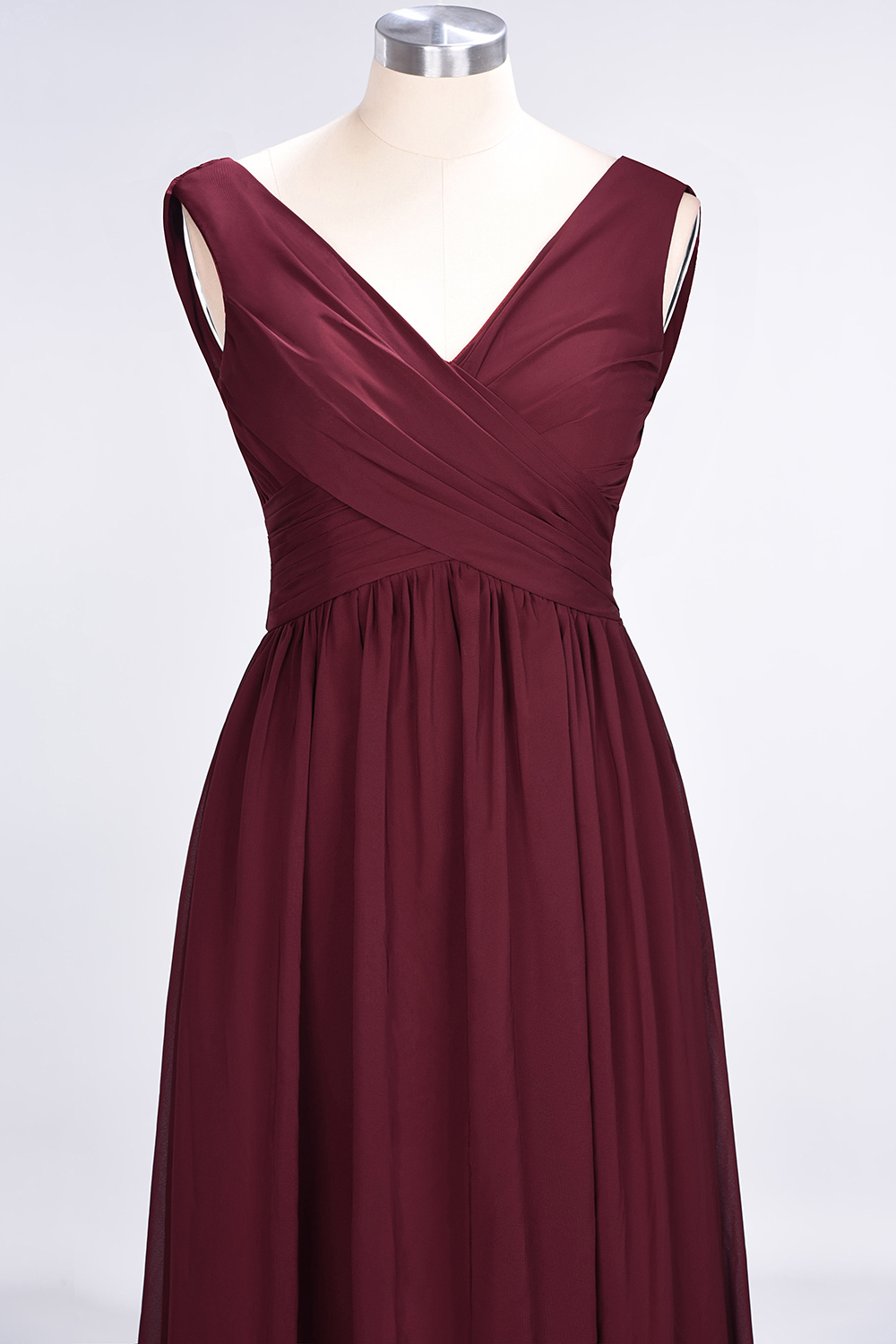 Sexy A-line Flowy Straps Alluring V-neck Sleeveless Floor-Length Bridesmaid Dress UK with Ruffles-27Dress.co.uk
