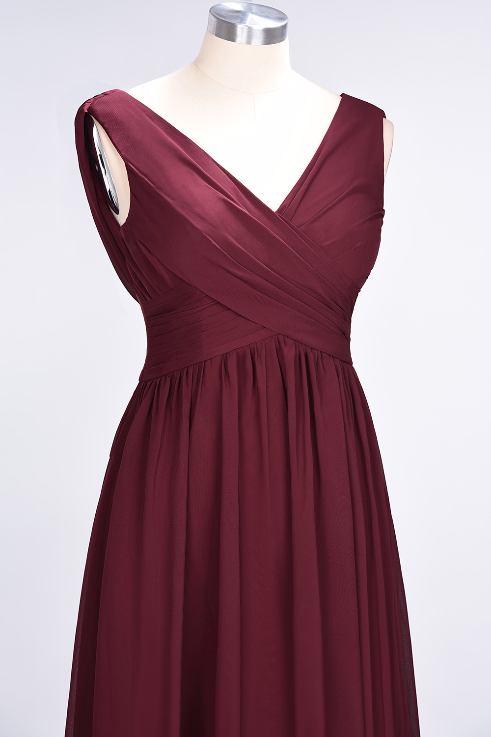 Sexy A-line Flowy Straps Alluring V-neck Sleeveless Floor-Length Bridesmaid Dress UK with Ruffles-27Dress.co.uk