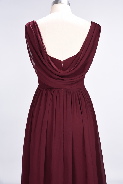 Sexy A-line Flowy Straps Alluring V-neck Sleeveless Floor-Length Bridesmaid Dress UK with Ruffles-27Dress.co.uk