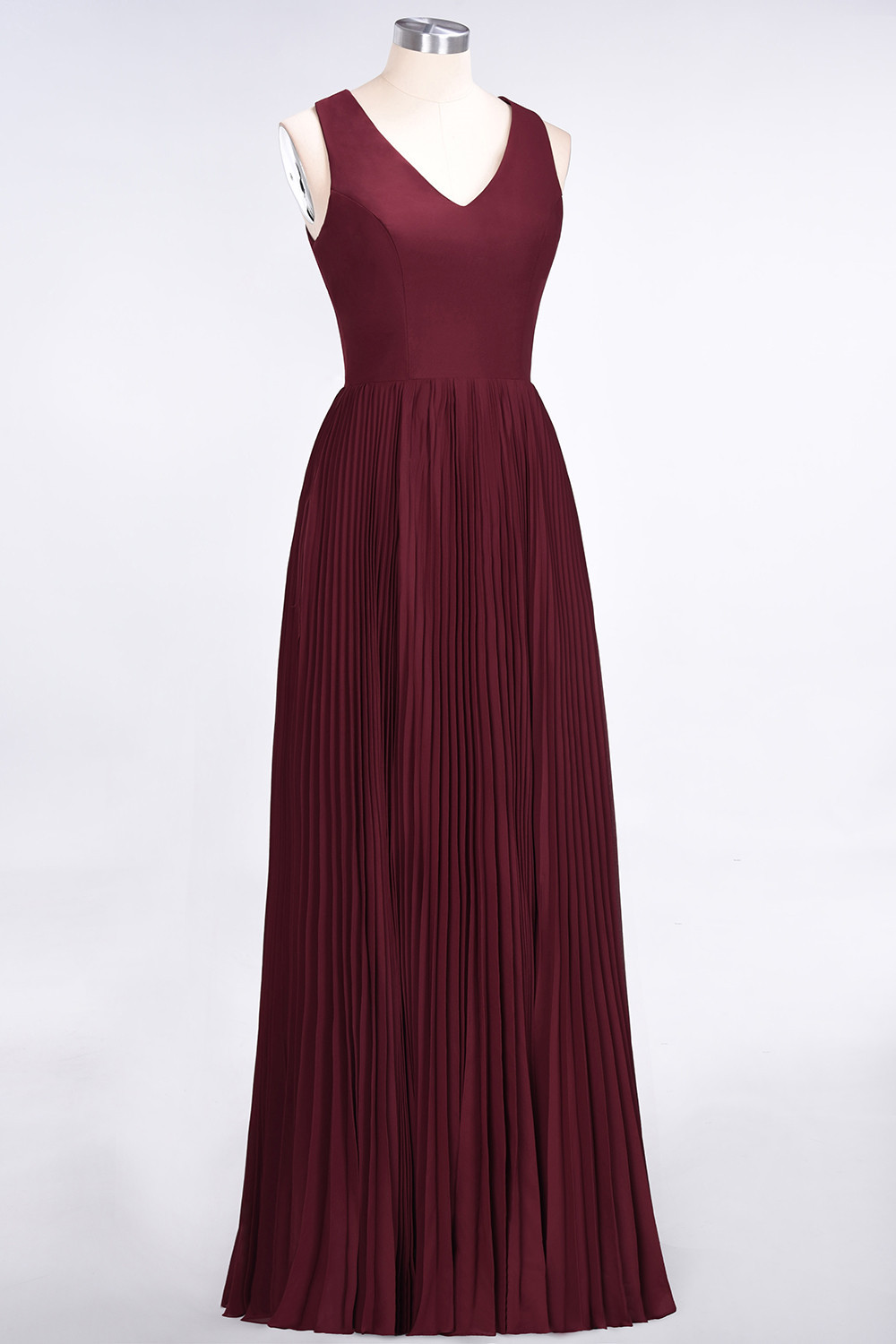 Sexy A-line Satin Flowy Alluring V-neck Sleeveless Floor-Length Bridesmaid Dress UK with Ruffles