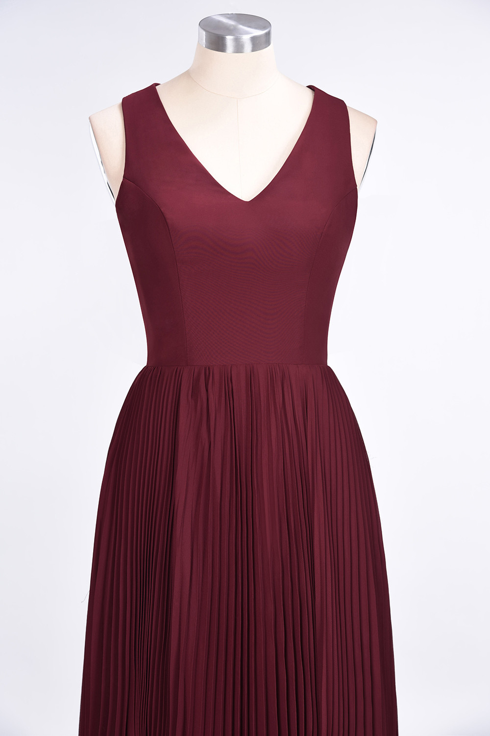 Sexy A-line Satin Flowy Alluring V-neck Sleeveless Floor-Length Bridesmaid Dress UK with Ruffles